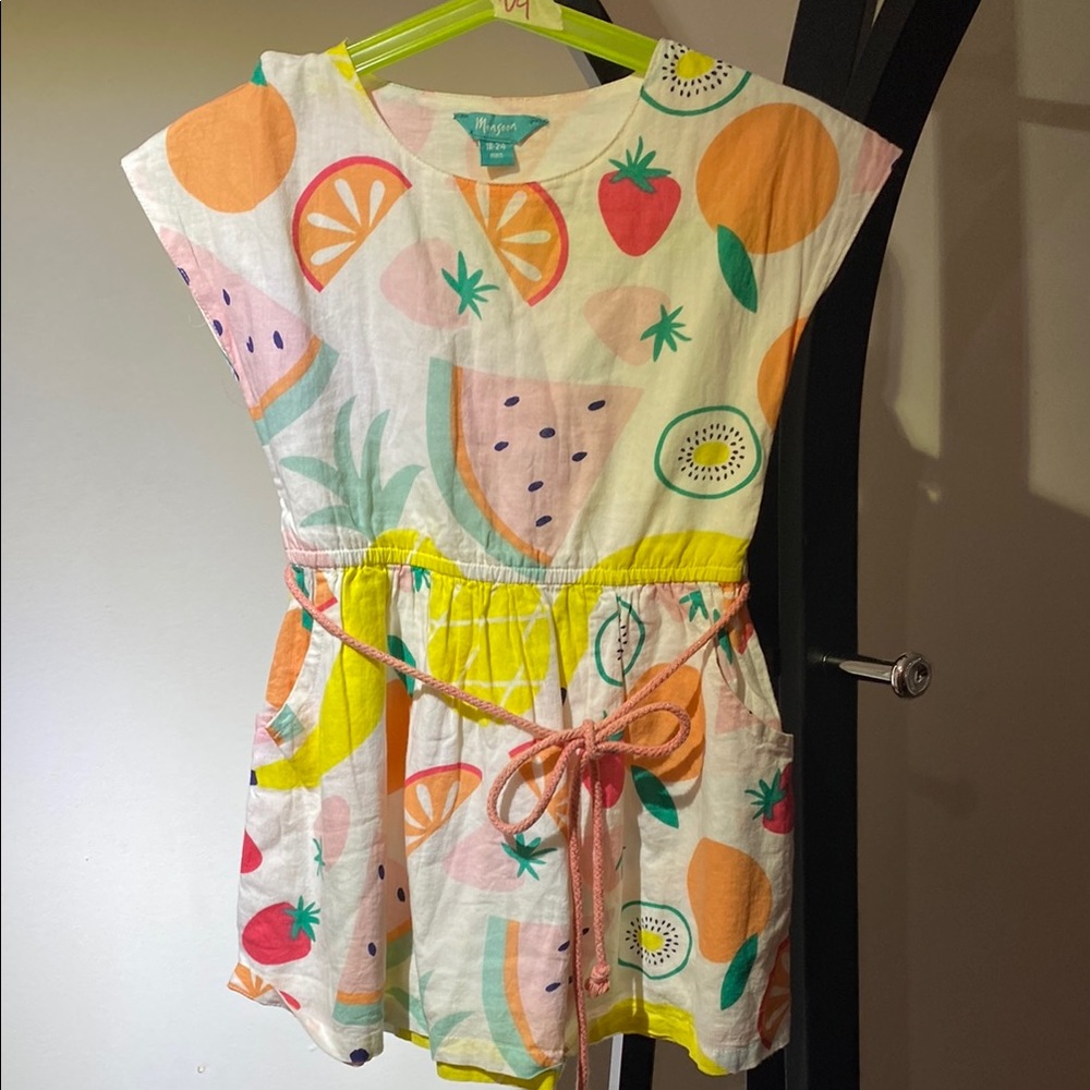 Fruit Print Tie-Waist Dress - Bright Multi